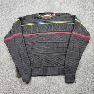 VTG Royal Knight Sweater Mens Large Gray Striped Knit Crewneck Pullover Casual
